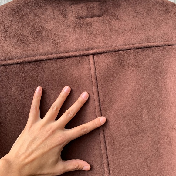 Lauren Ralph Lauren dry goods rich chocolate brown faux suede sherpa lined coat - Picture 12 of 16